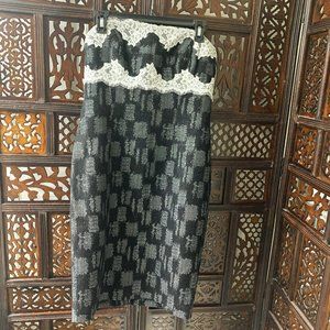 W By Worth NY dappled Black and white strapless dress wool X lace size 6 NWT